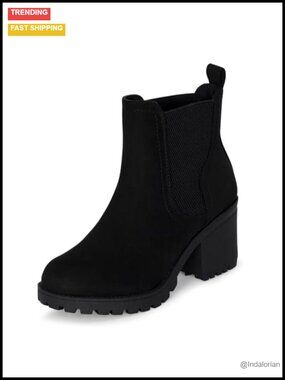 Womens Chelsea Ankle Boots Chunky Block Heel Lug Sole Slip On